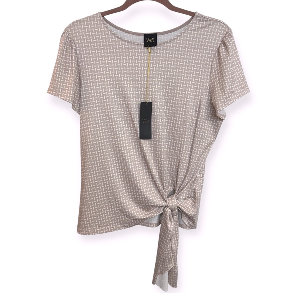 Anthropologie: W5 Women’s‎ Taupe Patterned Blouse with Tie Detail Size M